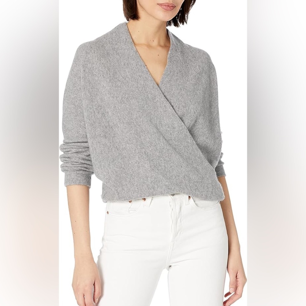 Vince Wrap Front Cashmere Pullover in Medium Heather Grey. Size XS. Like new.